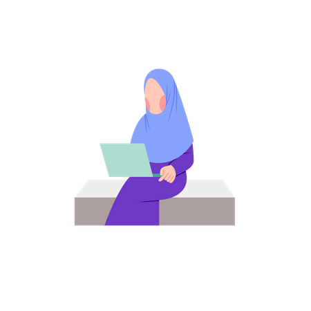 Aluno Hijab aprendendo no laptop  Ilustração