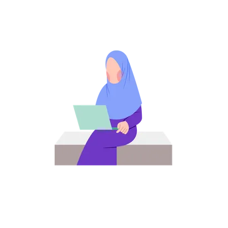 Aluno Hijab aprendendo no laptop  Ilustração