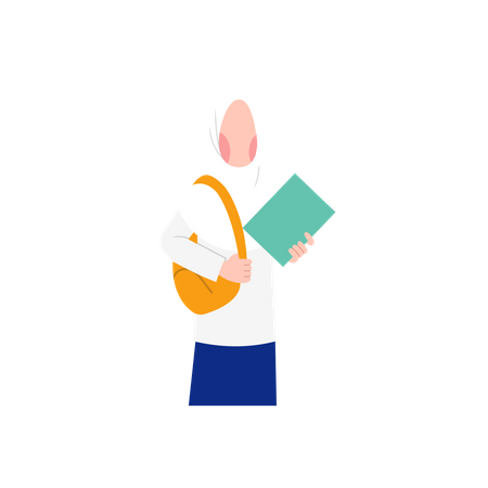 Étudiant en hijab avec sac et livre  Illustration