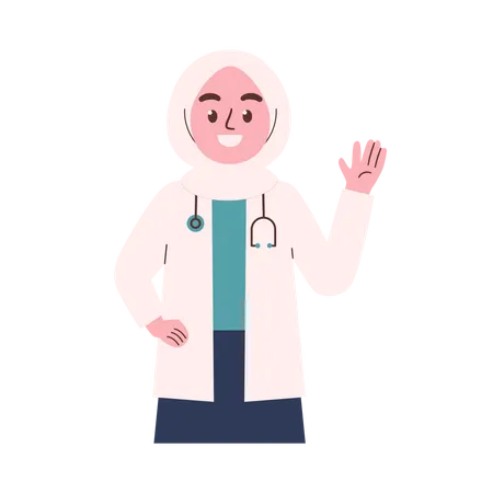 Hijab Female Doctor Say Hello Illustration