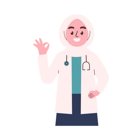 Hijab Female Doctor showing ok sign  Illustration