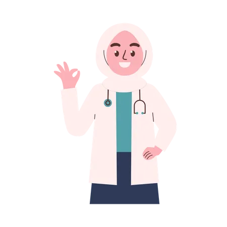 Hijab Female Doctor showing ok sign  Illustration