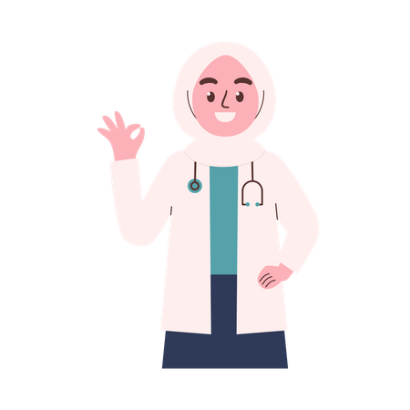 Hijab Female Doctor showing ok sign  Illustration