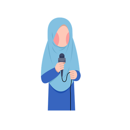 Hijab Female Reporter with mic  Illustration