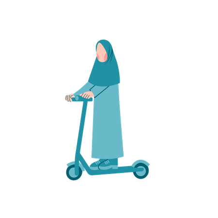 Hijab female Riding Scooter Illustration