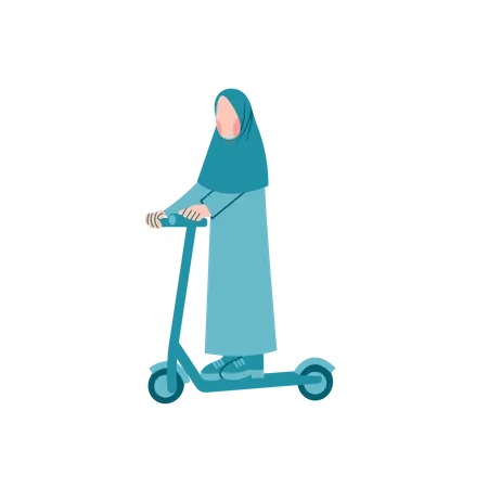 Hijab female Riding Scooter Illustration
