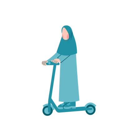 Hijab female Riding Scooter  Illustration