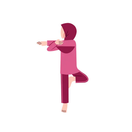 Hijab Female Stretching  Illustration