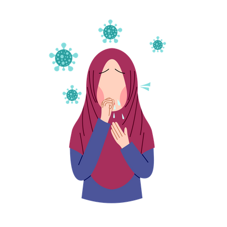 Une femme hijab a une toux sévère  Illustration