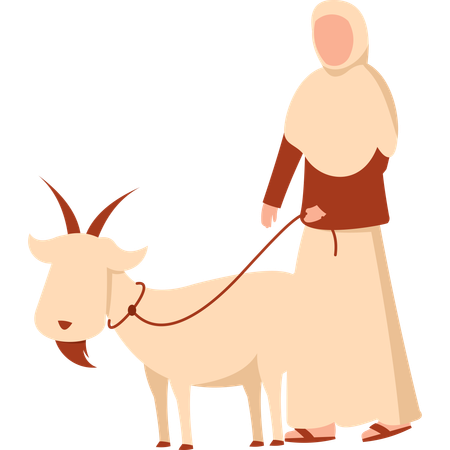 Femme hijab avec chèvre  Illustration