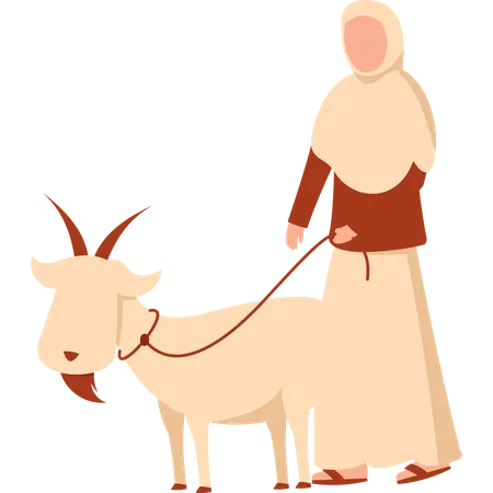 Femme hijab avec chèvre  Illustration