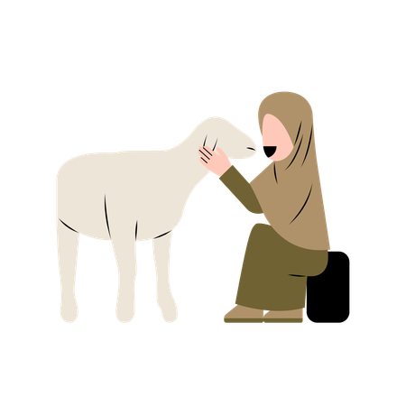 Femme hijab avec chèvre  Illustration