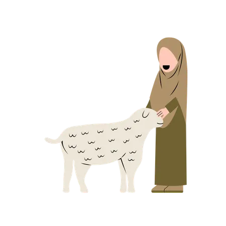 Femme Hijab Avec Des Moutons  Illustration