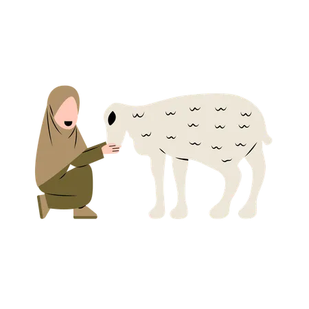 Femme Hijab Avec Des Moutons  Illustration