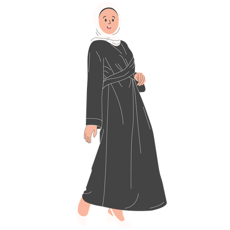 Femme hijab avec Pashmina portant des Gamis noirs  Illustration