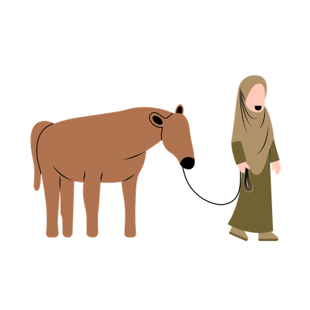 Femme hijab avec vache  Illustration