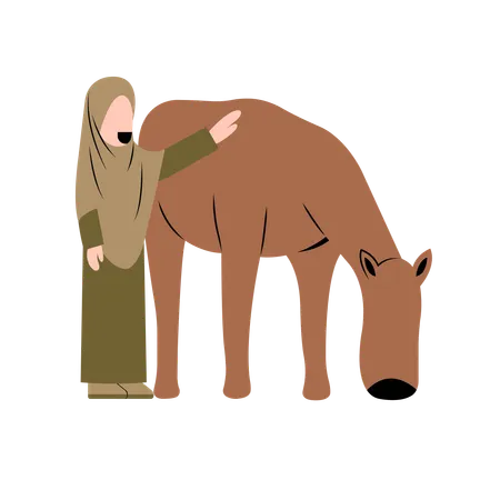 Femme hijab avec vache  Illustration