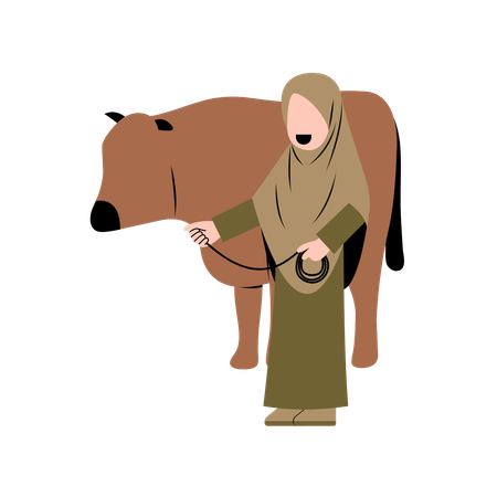 Femme hijab avec vache  Illustration