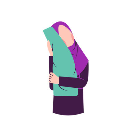 Femme hijab étreignant l'oreiller  Illustration