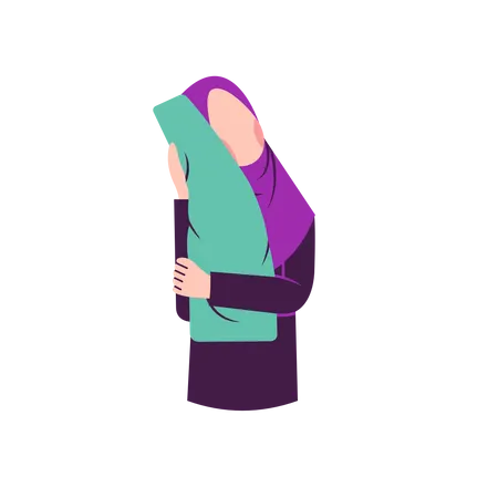 Femme hijab étreignant l'oreiller  Illustration