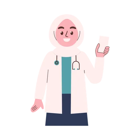 Hijab femme médecin tenant mobile  Illustration