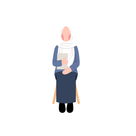 Femme hijab en attente d'un entretien d'embauche  Illustration