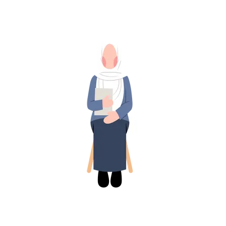 Femme hijab en attente d'un entretien d'embauche  Illustration