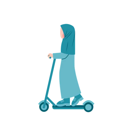 Hijab femme équitation scooter  Illustration