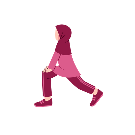 Femme hijab faisant des étirements de jambe  Illustration