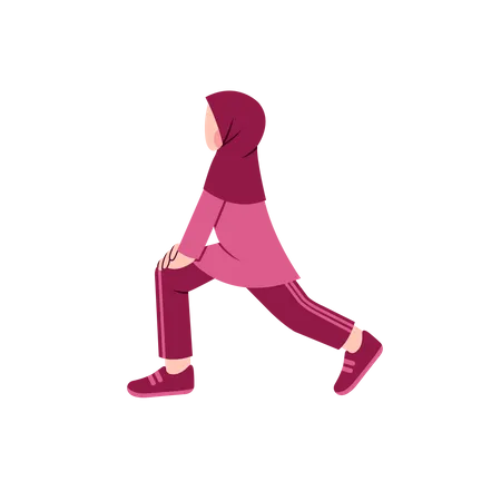 Femme hijab faisant des étirements de jambe  Illustration