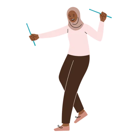 Femme hijab faisant de l'exercice Poundfit  Illustration