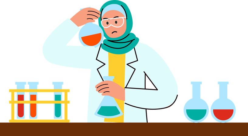 Femme hijab faisant des expériences  Illustration