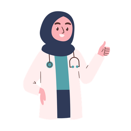 Hijab femme médecin montrant le pouce vers le haut  Illustration