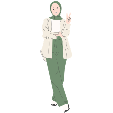 Femme hijab posant en tenue moderne  Illustration