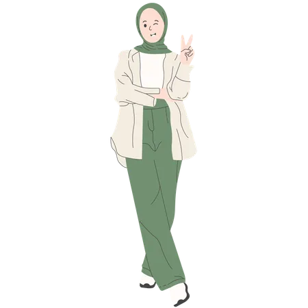 Femme hijab posant en tenue moderne  Illustration