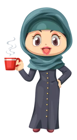 Femme hijab prenant un café  Illustration