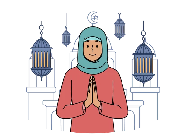 La femme hijab prie  Illustration