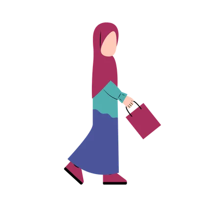 Femme Hijab Tenant Un Sac Shopping  Illustration