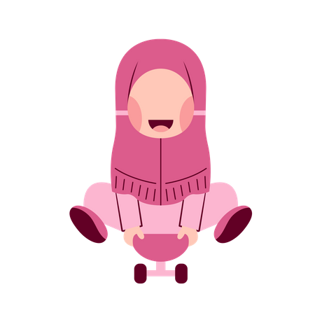 Fille hijab assise sur une planche à roulettes  Illustration