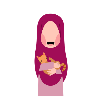 Fille Hijab Avec Chat  Illustration