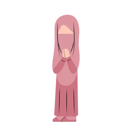 Fille Hijab Avec Geste De Voeux Eid  Illustration