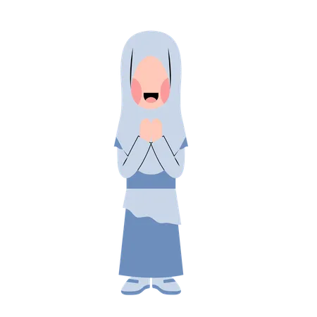 Fille Hijab Avec Geste De Voeux Eid  Illustration