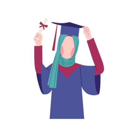 Fille hijab célébrant l'obtention de son diplôme  Illustration