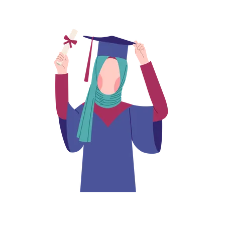 Fille hijab célébrant l'obtention de son diplôme  Illustration