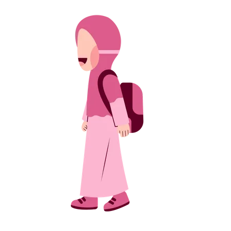 Étudiante en hijab avec cartable marchant  Illustration