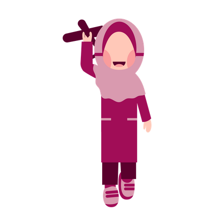 Fille hijab jouant au cerf-volant  Illustration