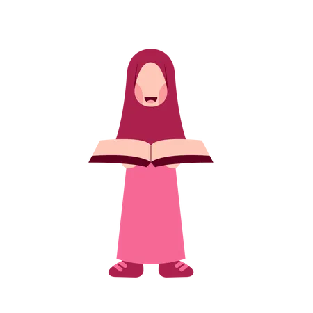 Fille hijab lisant un livre  Illustration