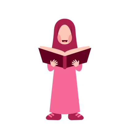 Fille hijab lisant un livre  Illustration