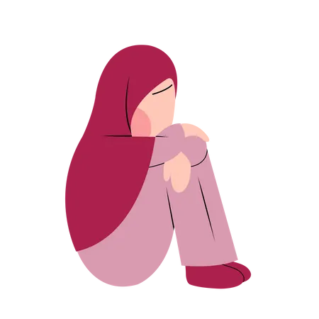 Fille hijab se sentant seule  Illustration