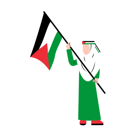 Fille hijab tenant le drapeau de la Palestine  Illustration